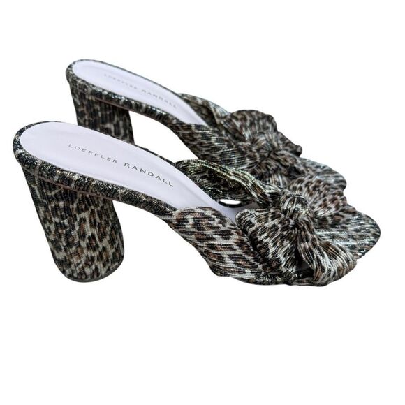 Loeffler Randall Animal Print Penny Pleated Bow Heeled Mule Sandal Size 10.5 - Picture 1 of 8